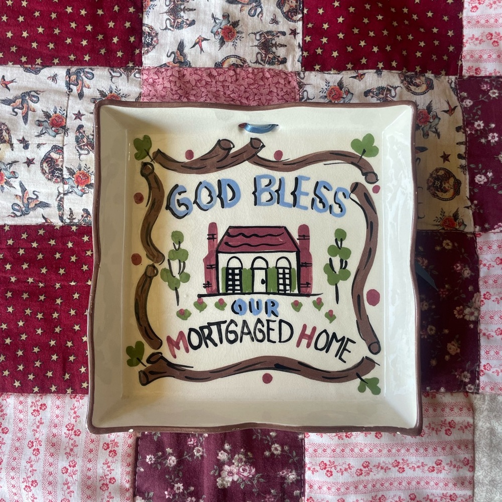 Decorative Square Ceramic Plate with Home Design